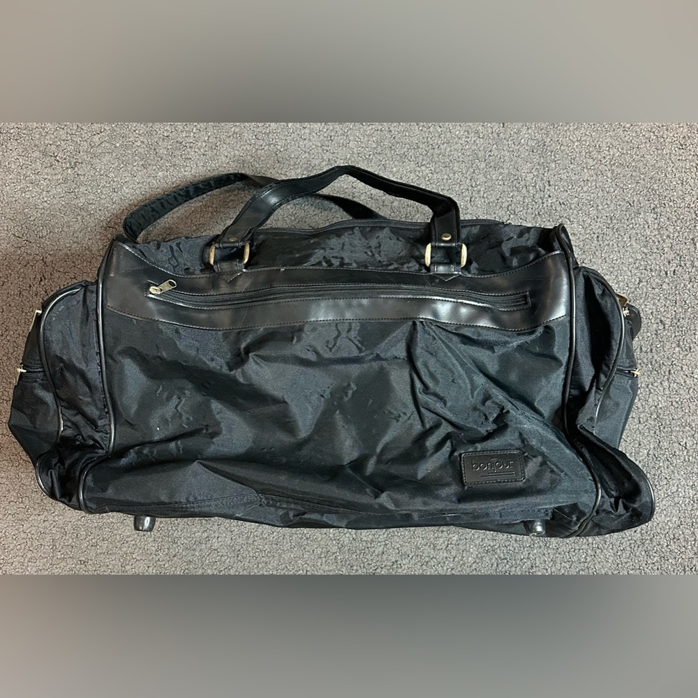 Vintage Bonjour Black Duffle Bag 24.5” x 13” x 9.75”
